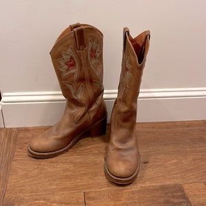 Frye Vintage Leather Floral Cowgirl Boots Size 7